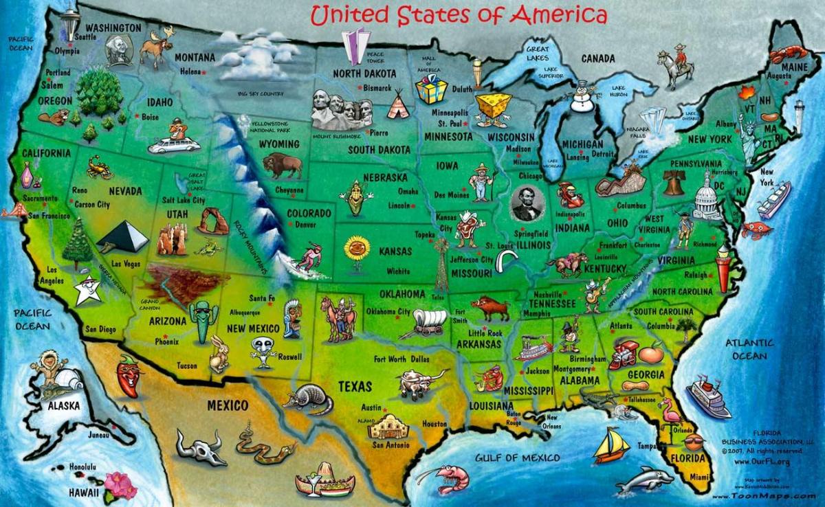 الخريطة السياحية من الولايات المتحدة الأمريكية