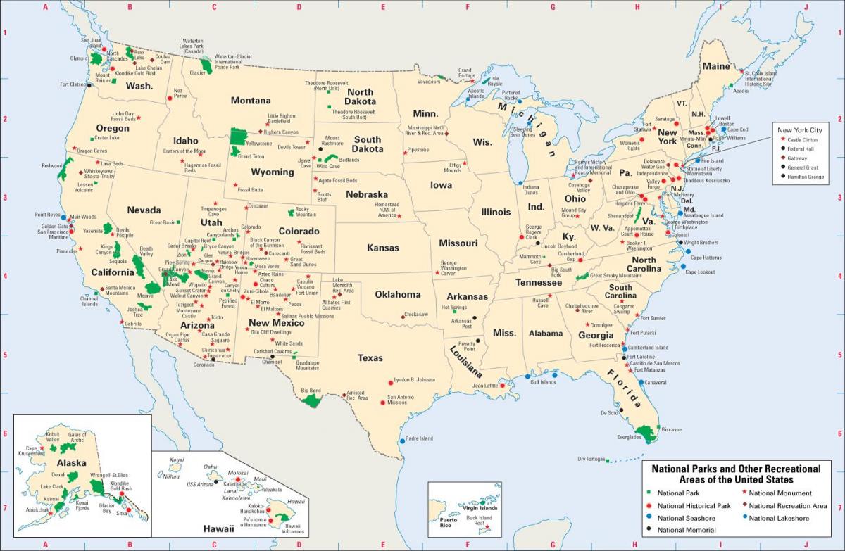 خريطة من المتنزهات الوطنية في الولايات المتحدة