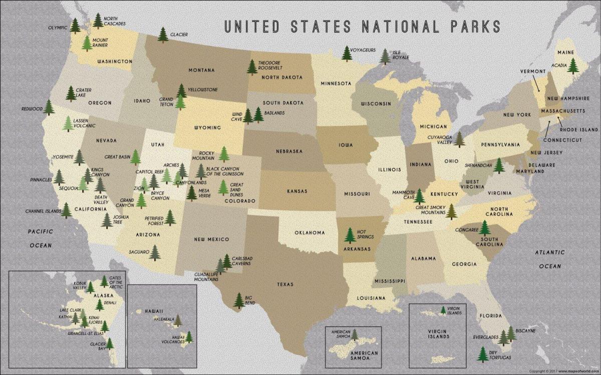 خريطة الولايات المتحدة الحدائق