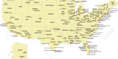 خريطة المطارات الرئيسية في الولايات المتحدة