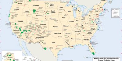 غرب الولايات المتحدة خريطة مع الحدائق الوطنية